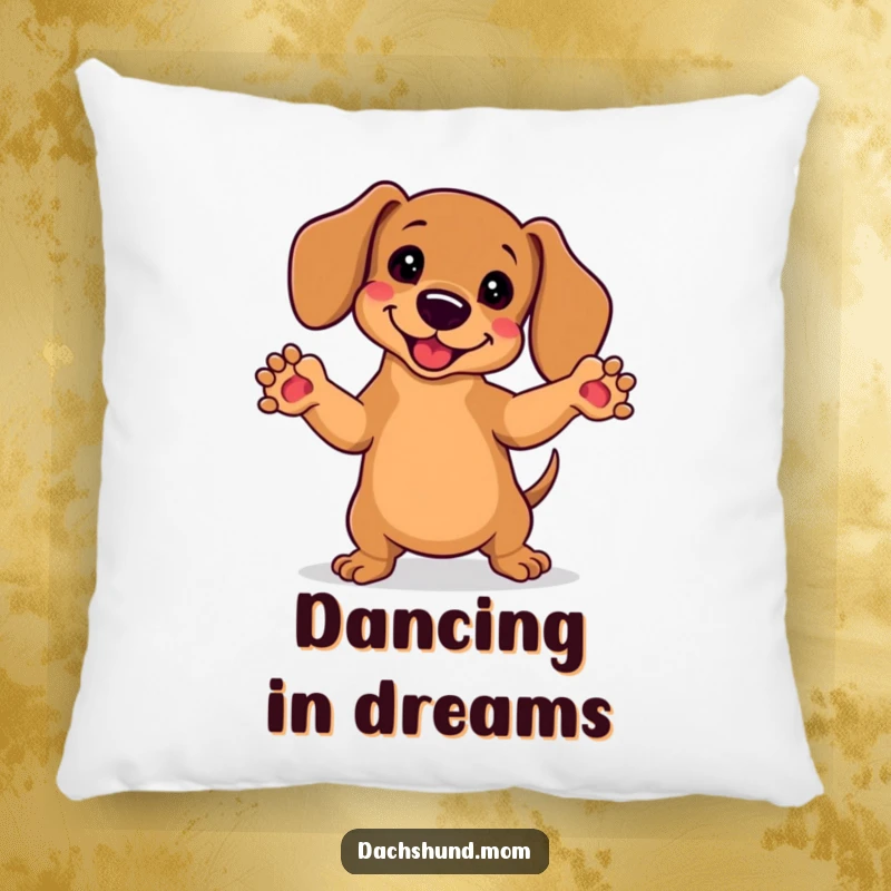 Funny Kawaii Dachshund Pillow: A cute dachshund dancing with paws in the air, perfect for adding a touch of silly joy.