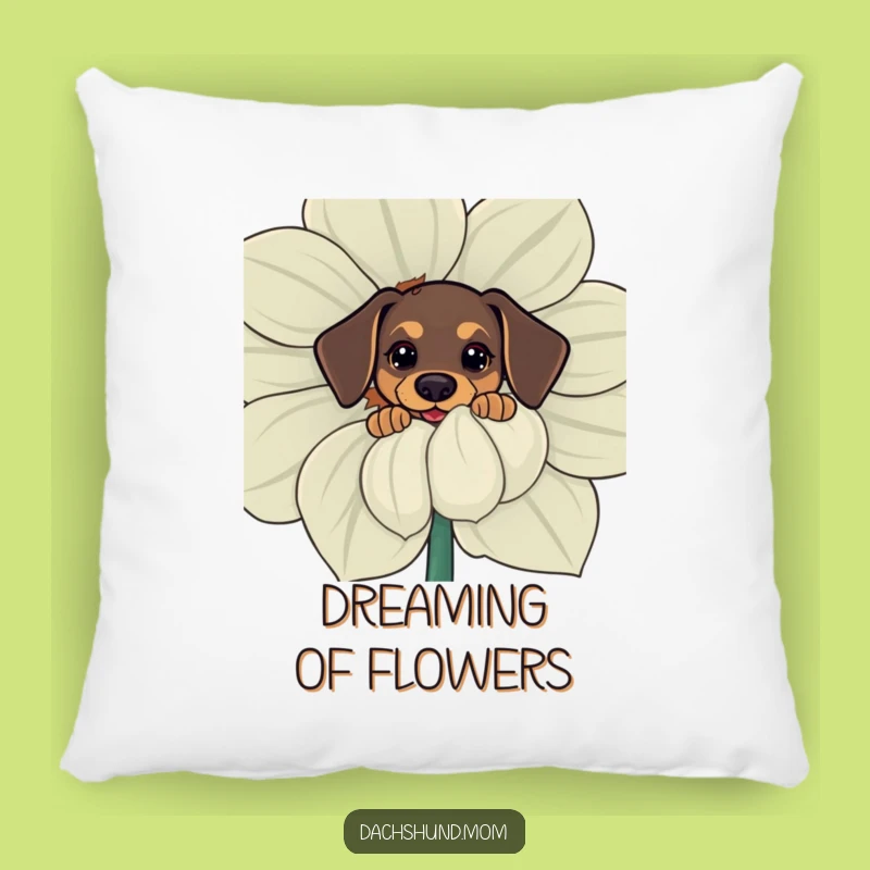 Funny Kawaii Dachshund Pillow: Curious Pup Behind Flower, Comfy and Hilarious Accent