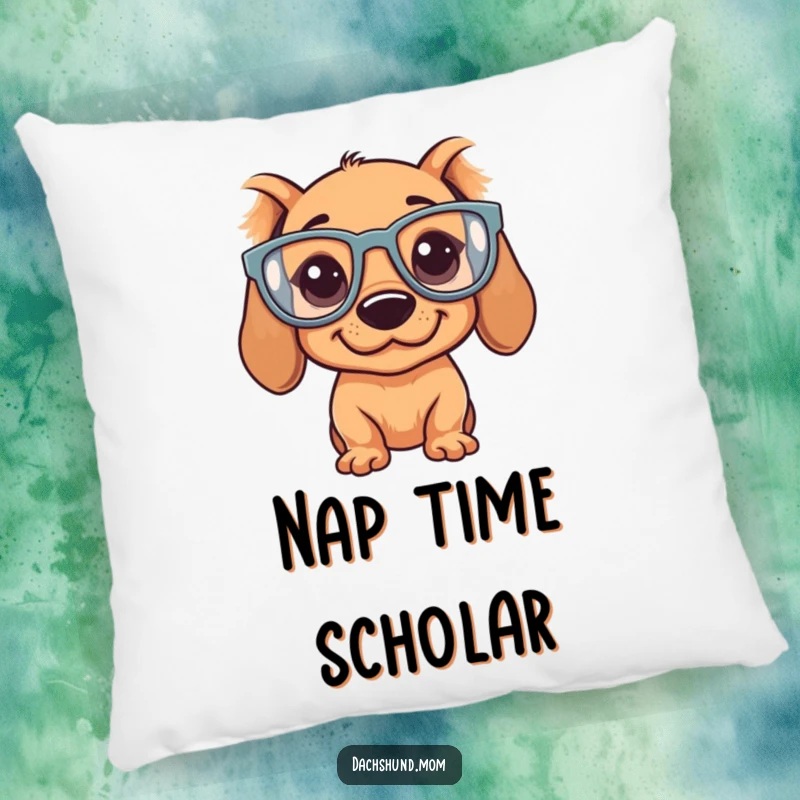 Funny Kawaii Dachshund Pillow: A soft, decorative pillow featuring a silly dachshund with oversized, funny glasses.