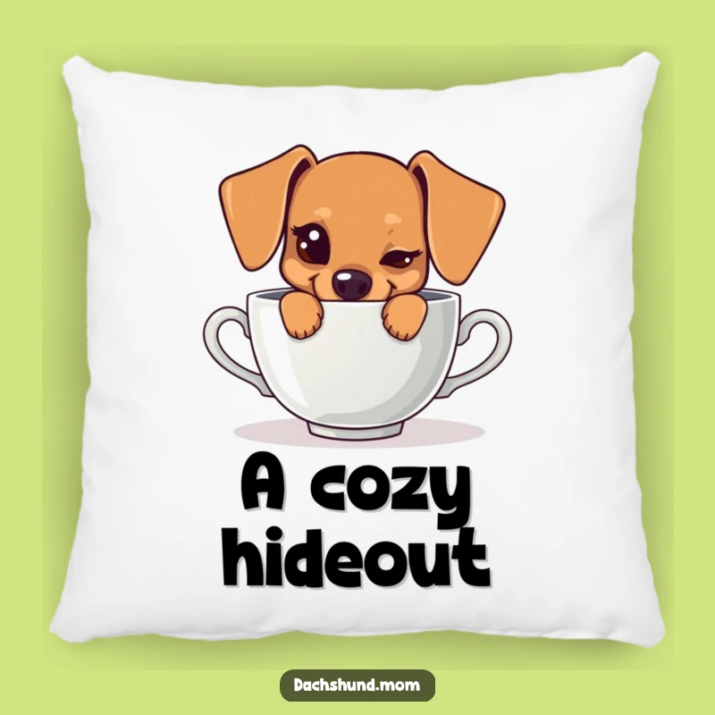 Funny Kawaii Dachshund Teacup Pillow: Mischievous Cushion, Cozy & Cute