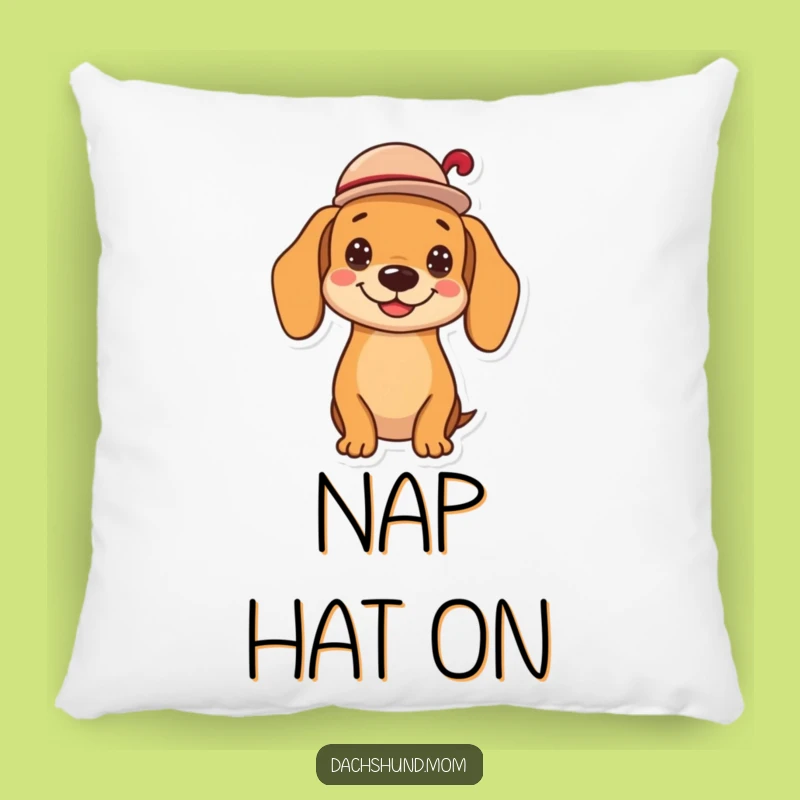 Funny Kawaii Dachshund Hat Tip Pillow - Cute Cheerful Wiener Dog