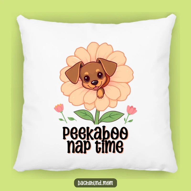Funny Tiny Dachshund Flower Peek Pillow: Cute Comfort & Whimsical Decor