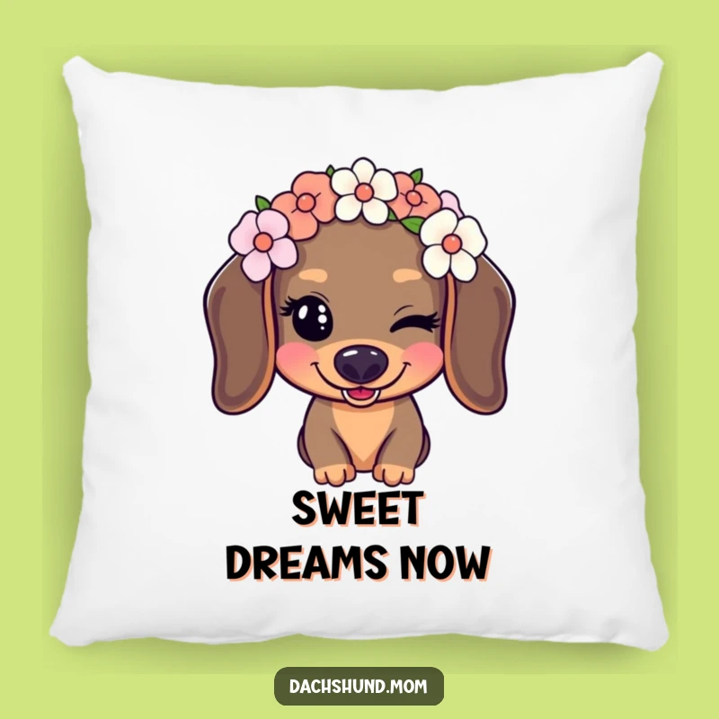 Kawaii Dachshund Pillow: Funny Comfort with Flower Crown Wink