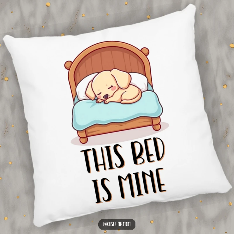 Funny Kawaii Dachshund Pillow: A sleepy dog is adorably squished into a comically small bed, perfect for hugs and comfort.