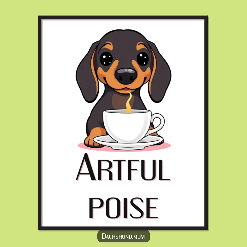 Funny Dachshund Teacup Balance Digital Art - Hilarious Wiener Dog Decor Print