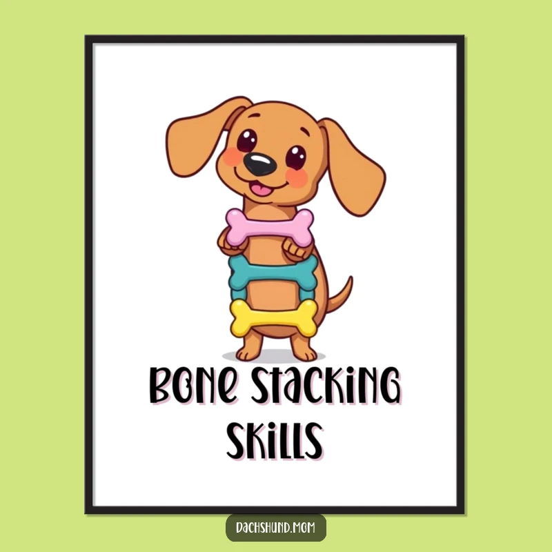 Funny Kawaii Dachshund Bone Balance Digital Art - Talented Wiener Dog