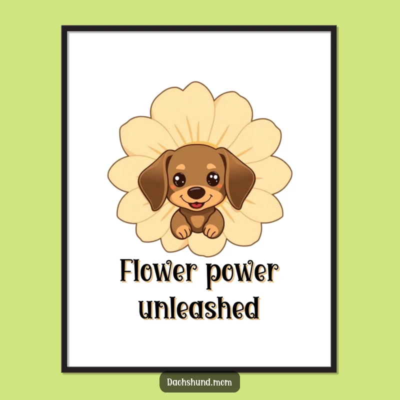 Funny Kawaii Dachshund Flower Digital Art, Instant Whimsical Download