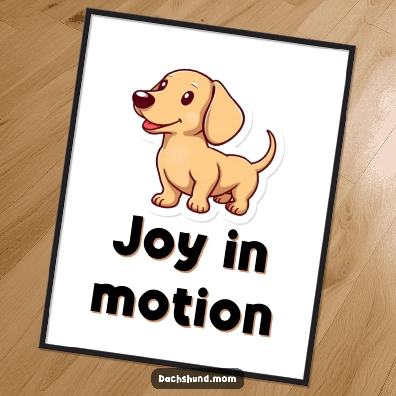 Funny digital art print of a dachshunds tail wagging vigorously, conveying pure, unadulterated happiness and excitement.