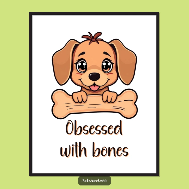 Funny Kawaii Dachshund Art Print: Bone Peek Instant Charm Gift