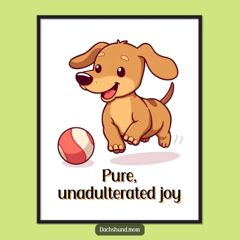 Funny Kawaii Dachshund Ball Chase Digital Art: Energetic Play Decor, Gift