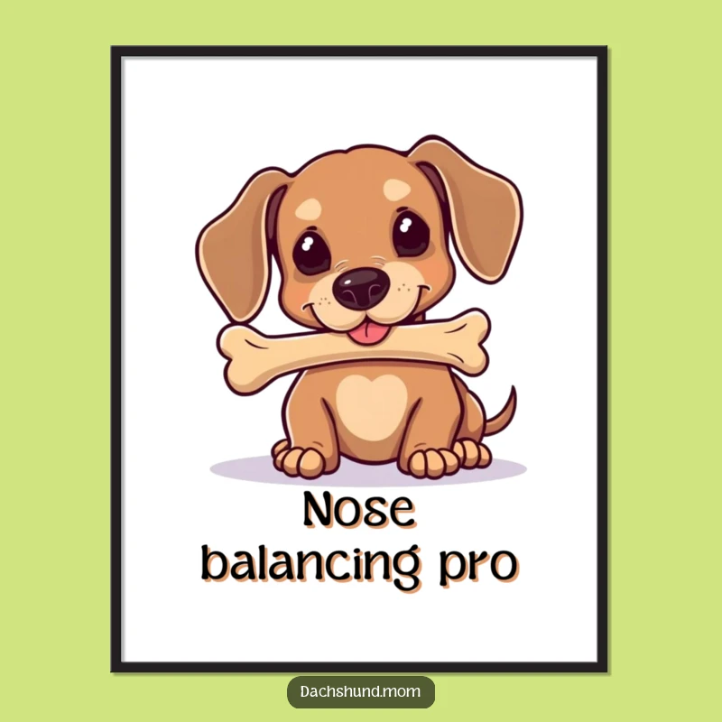 Funny Kawaii Dachshund Digital Art: Dog Balance Trick Scene, Instant Download Funny Gift!