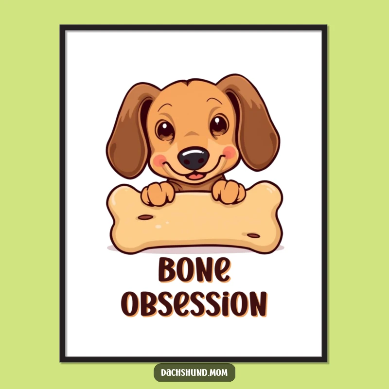 Funny Kawaii Dachshund Digital Art: Printable Bone Peek for Dog Lovers