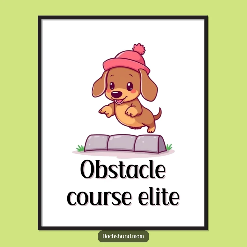 Funny Kawaii Dachshund Hat Jump Digital Art: Instant Download of Playful Pups