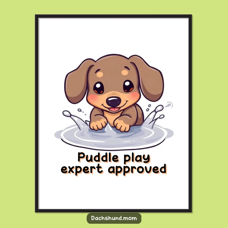 Funny Kawaii Dachshund Puddle Splash Digital Art - Instant Playful Decor