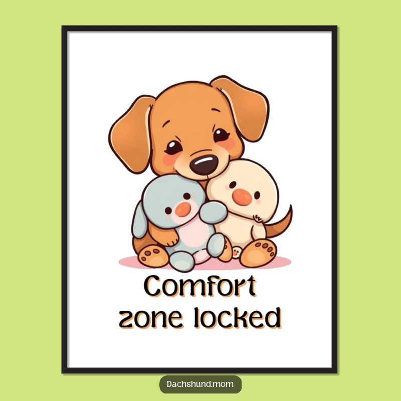 Funny Kawaii Dachshund Snuggle Digital Art: Instant Warmth and Adorable Decor