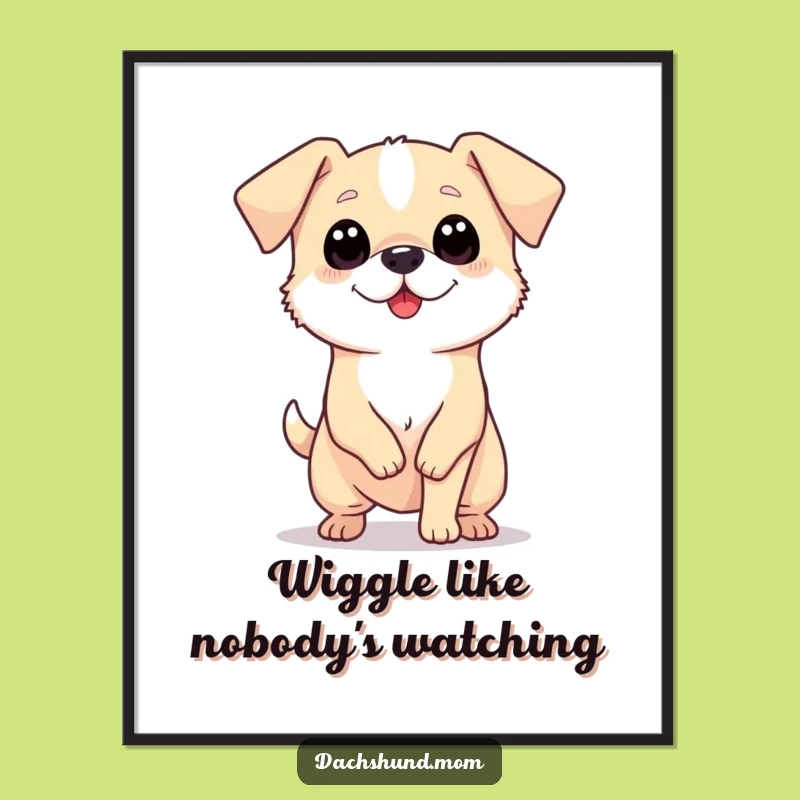 Funny Long Dog Wiggle Digital Print - Enthusiastic Art, Hilarious Gift