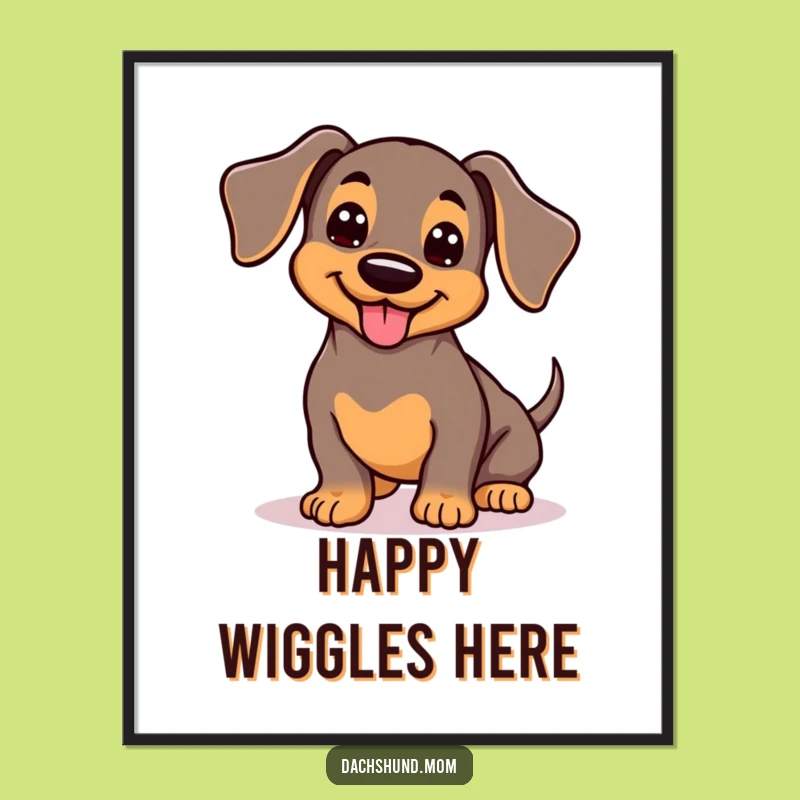Funny Kawaii Dachshund Digital Art: Wiggling Dog Joy, Wagging Tail Happiness Art Print