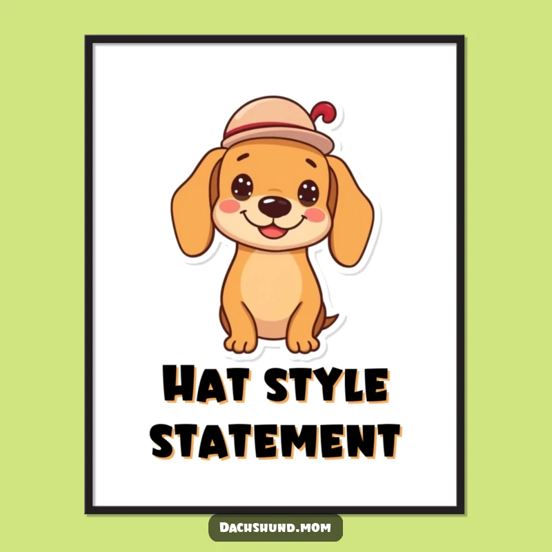 Funny Kawaii Dachshund Hat Tip Digital Art - Cheerful Wiener Dog Print