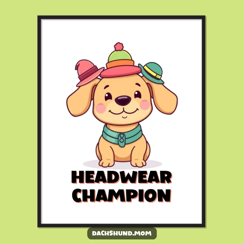 Funny Kawaii Dachshund Art Print: Hat Balance Instant Whimsy Gift