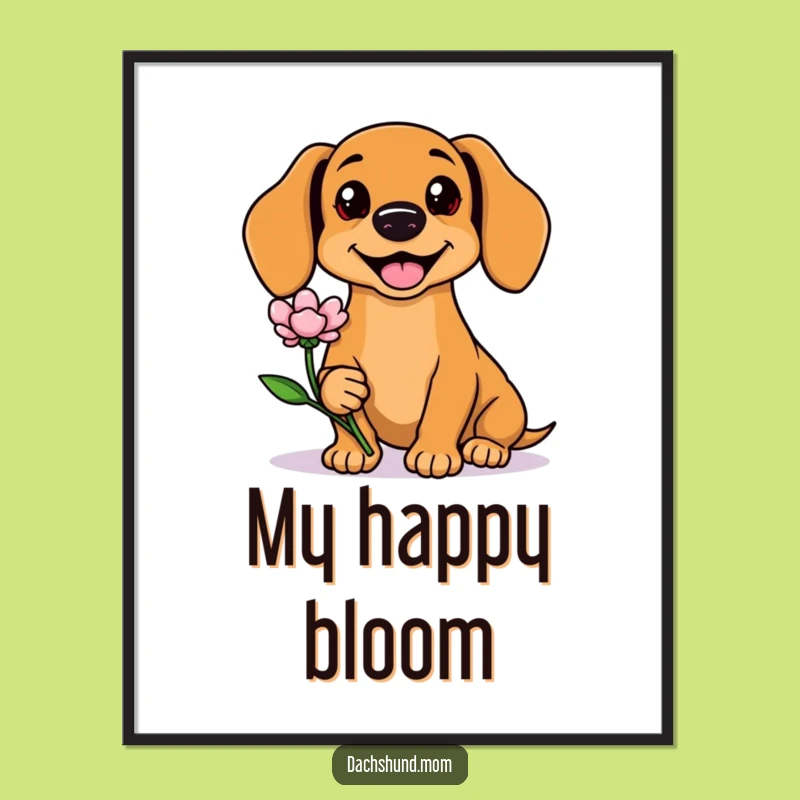 Instant Funny Kawaii Dachshund Flower Digital Print: Adorable Wiener Dog Art for Your Walls