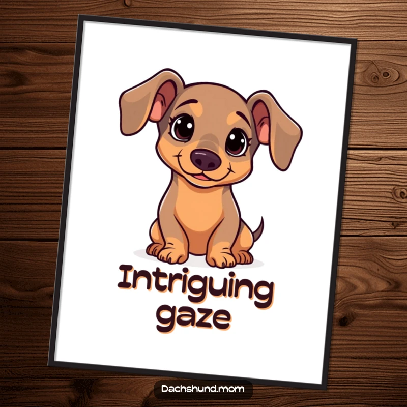 Funny Dachshund Digital Art: A kawaii dachshund tilting its head with a curious expression, evoking wonder and charm.