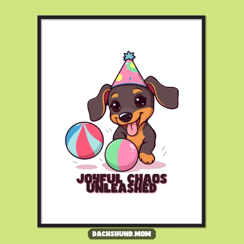 Funny Kawaii Dachshund Party Digital Art, Instant Joyful Download