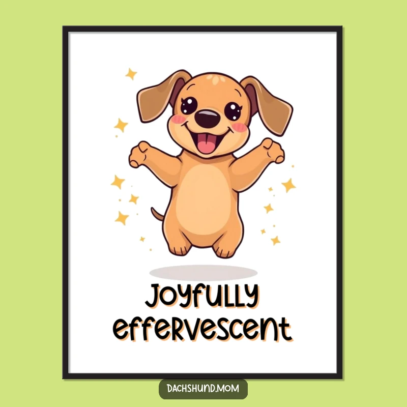Funny Kawaii Dachshund Digital Art Print: Sparkly Joy Jumps