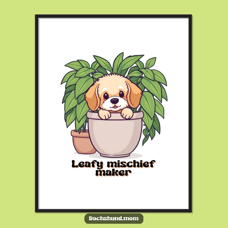 Funny Dachshund Plant Art Print: Fluffy Pup Hideaway - Charming Funny Gift!