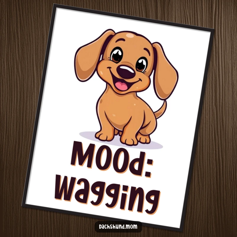 Funny Dachshund Digital Art Print of a stylized, smiling body enthusiastically wagging its tail, downloadable and cheerful.
