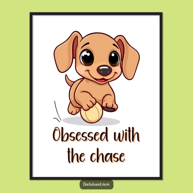 Funny Kawaii Dachshund Ball Chase Digital Art - Big Eyed Wiener Dog Print