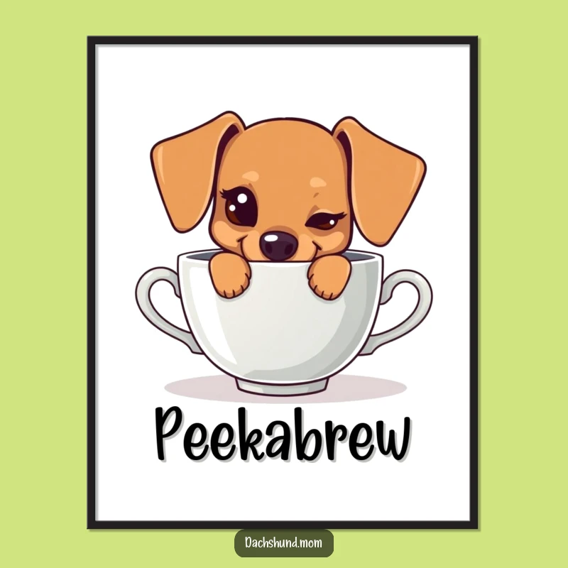 Funny Kawaii Dachshund Teacup Digital Print: Mischievous Art, Instant Cute