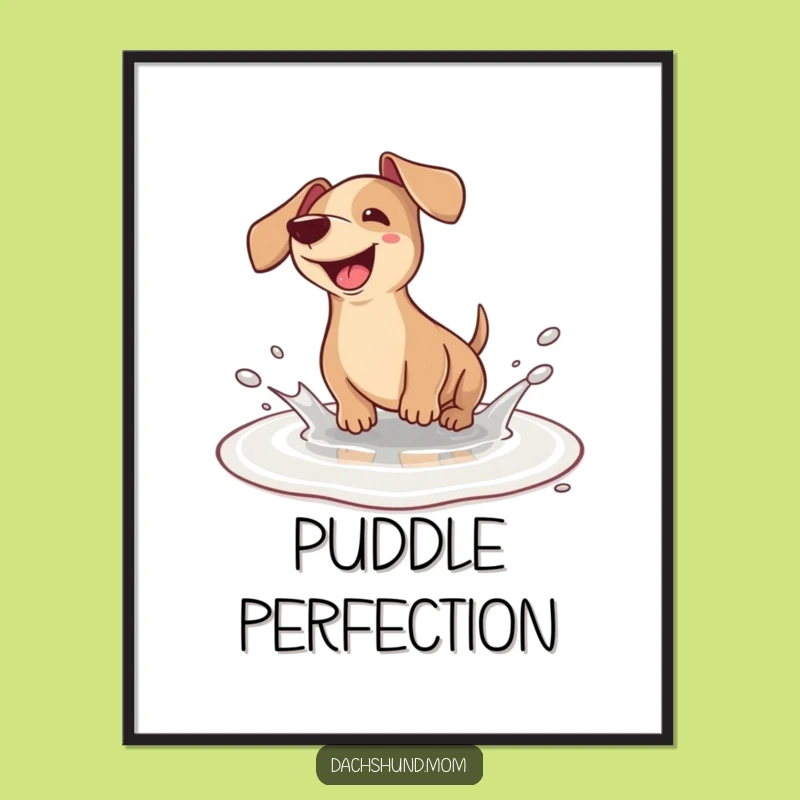 Funny Kawaii Dachshund Puddle Splash Digital Art - Joyful Wiener Dog Printable Gift