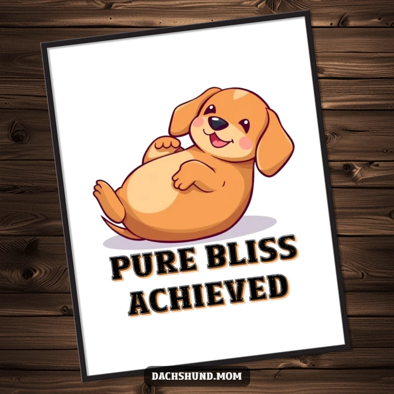 Funny Kawaii Dachshund Digital Art Print, a vibrant illustration of a dog rolling on its back, full of glee.