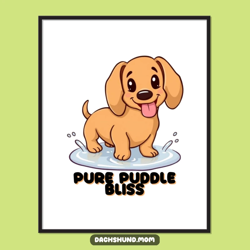 Funny Kawaii Dachshund Puddle Digital Print: Happy Art, Instant Cute