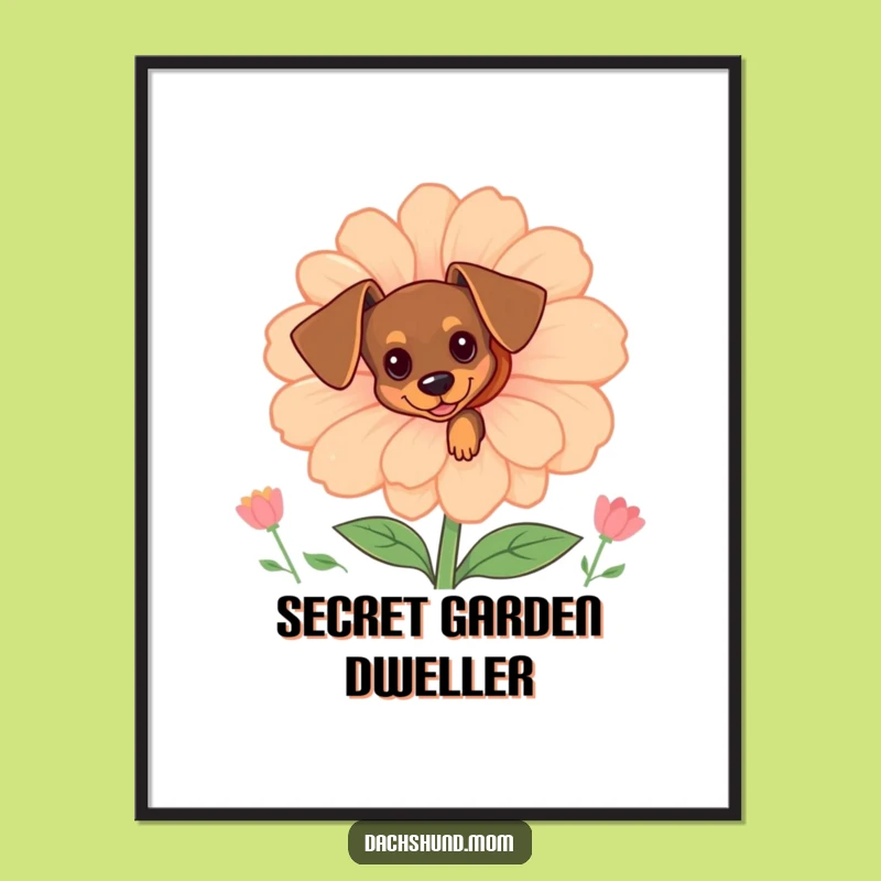 Funny Tiny Dachshund Flower Peek Digital Art: Instant Download of Hidden Cuteness