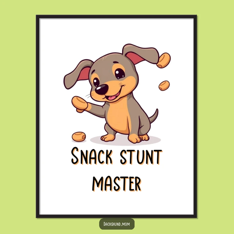 Funny Kawaii Dachshund Digital Art Print: Juggling Treats, Hilarious Decor