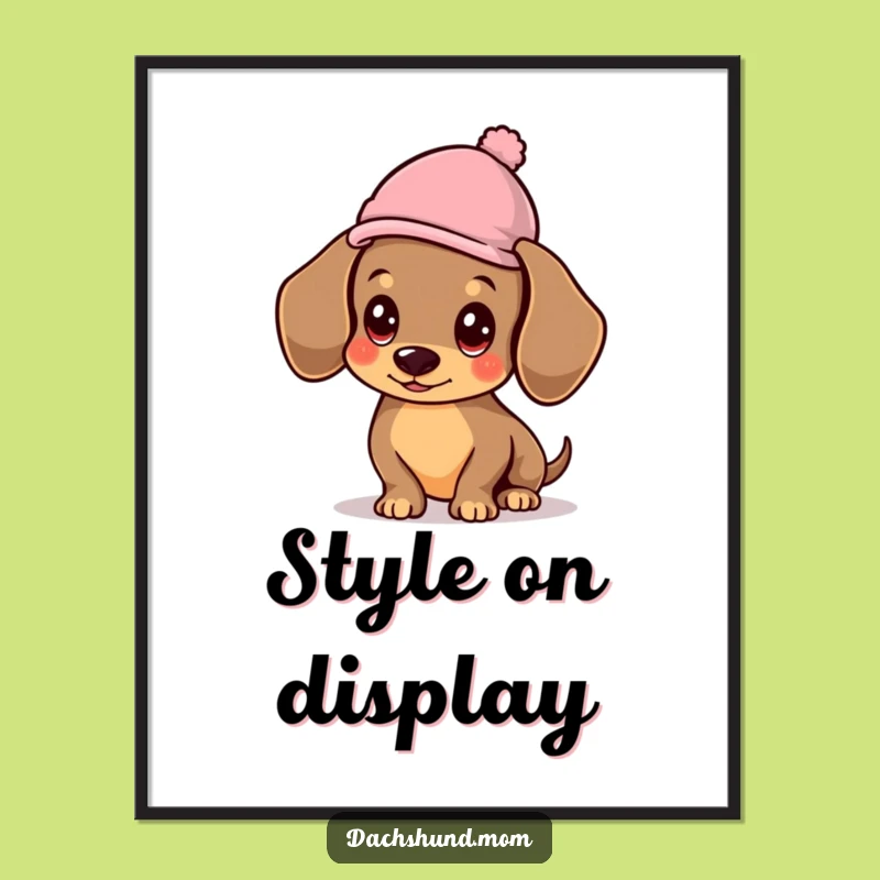 Funny Kawaii Dachshund Hat Digital Art: Instant Stylish Dog Decor