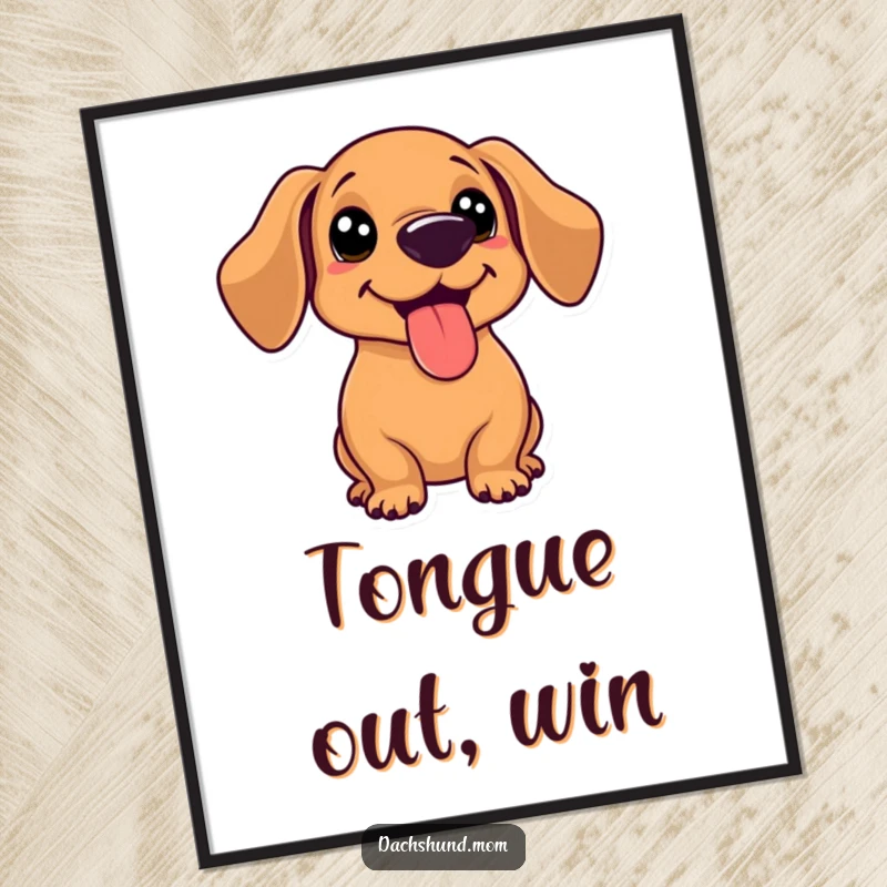 Funny kawaii dachshund with tongue out, panting happily after a game, as a high-resolution digital art file.