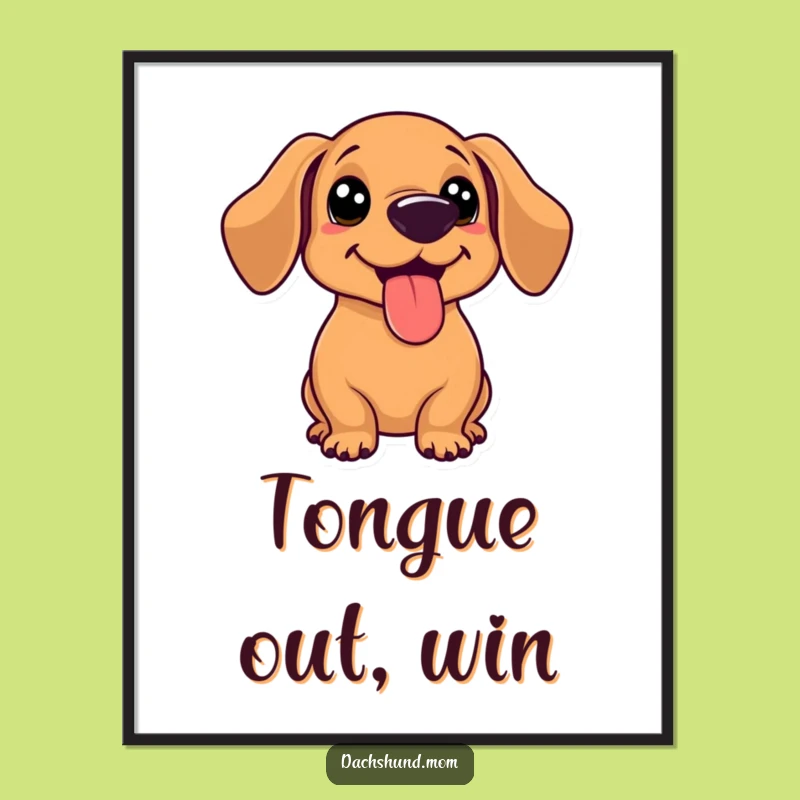 Funny Kawaii Dachshund Digital Art - Instant Download Happy Dog Wall Decor