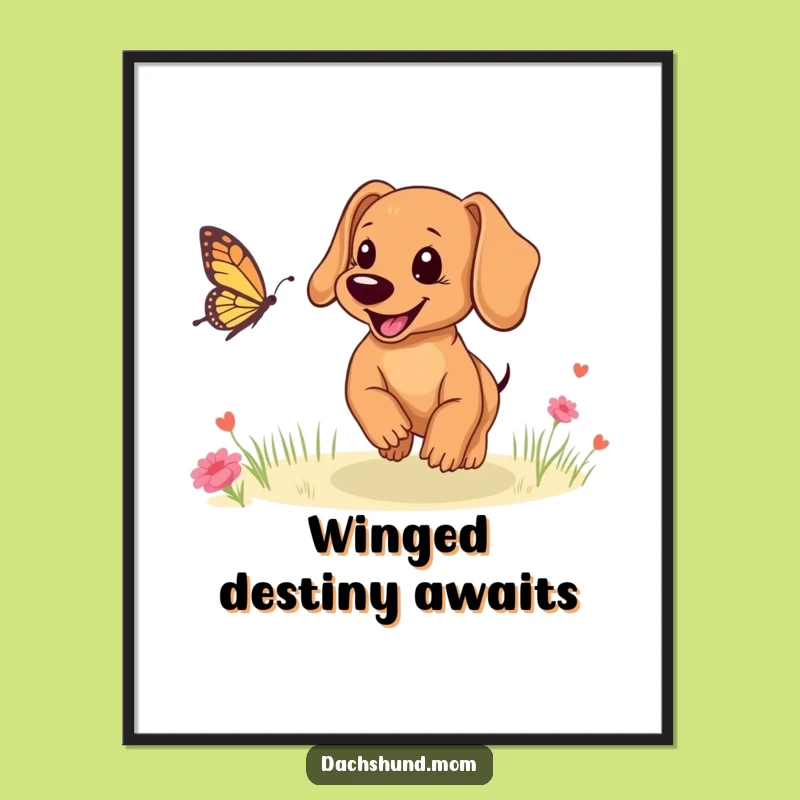Printable Funny Dachshund Puppy Butterfly Art: Instant Joyful Decor