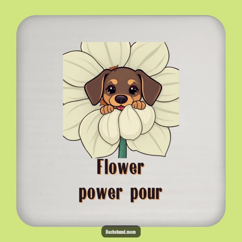 Funny Kawaii Dachshund Drink Coasters: Curious Pup Behind Flower, Hilarious Protection