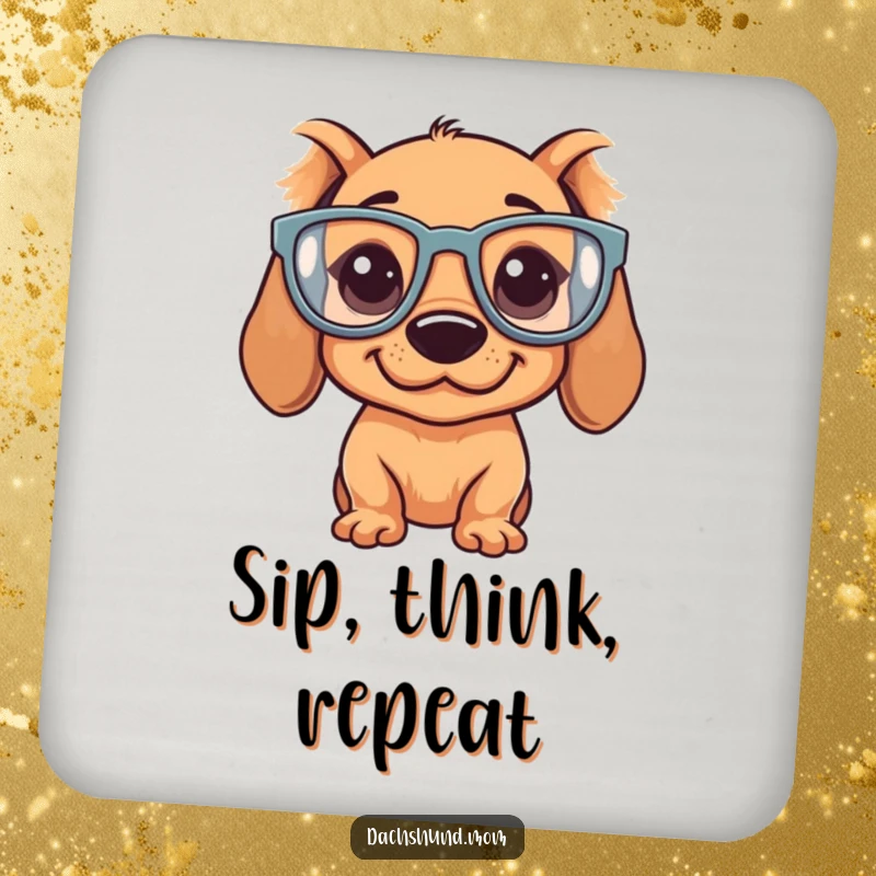 Funny Kawaii Dachshund Coaster: A charming coaster featuring a silly dachshund wearing oversized, funny glasses.