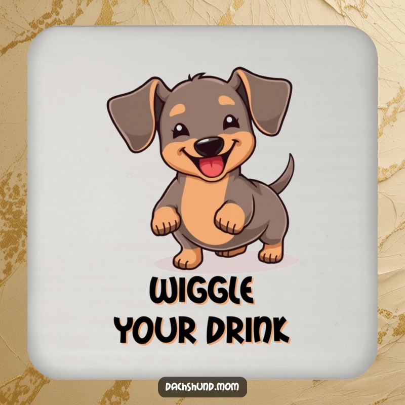 Funny Kawaii Dachshund Coaster: A delightful dachshund wiggles its stubby tail with pure joy, protecting your furniture in style.