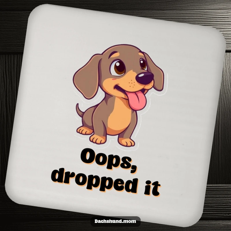 Funny Dachshund Coaster: A charming wiener dog looking surprised with its tongue sticking out, protecting your surfaces.