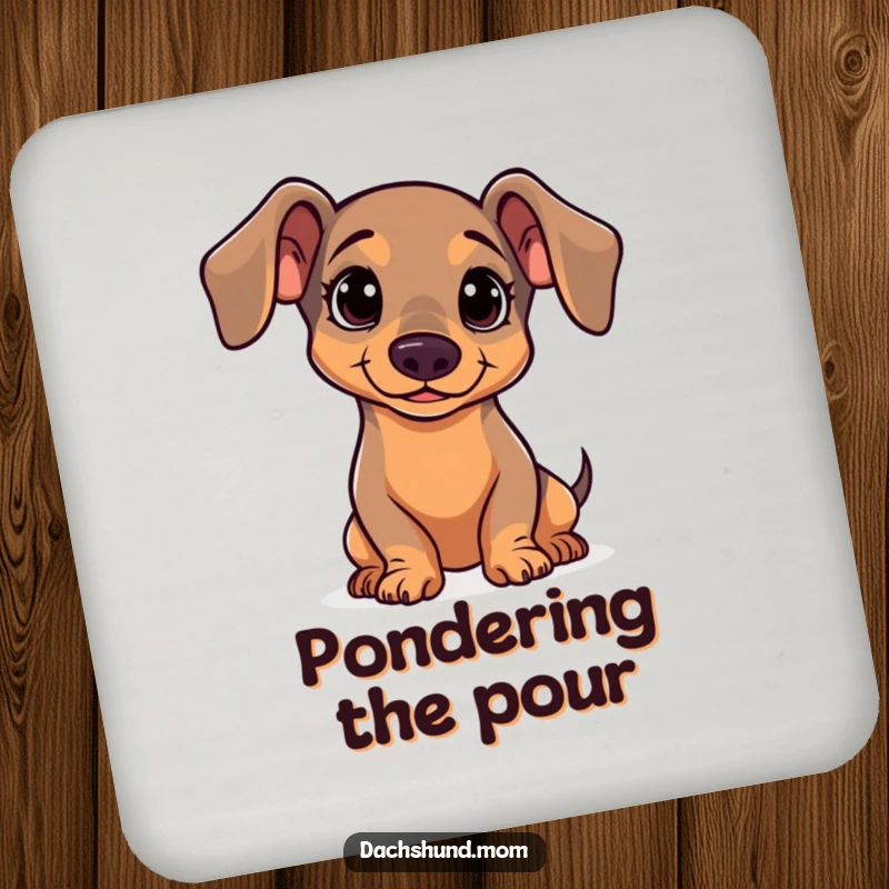 Funny Dachshund Coaster: A kawaii dachshund tilting its head with a curious expression, protecting surfaces with charm.