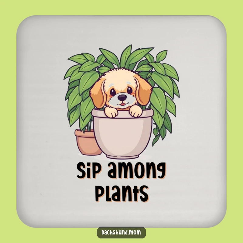 Funny Dachshund Plant Coasters: Hidden Pup Paw Protection - Great Funny Gift!