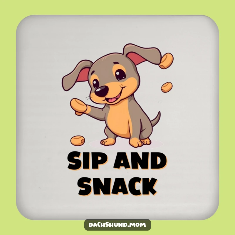 Funny Kawaii Dachshund Drink Coasters: Juggling Treats, Hilarious Protection