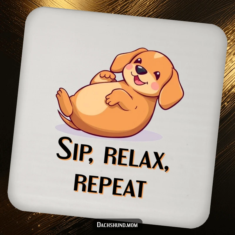 Funny Kawaii Dachshund Coasters, a set of drink coasters with a happy dog rolling, adding humor to your table.