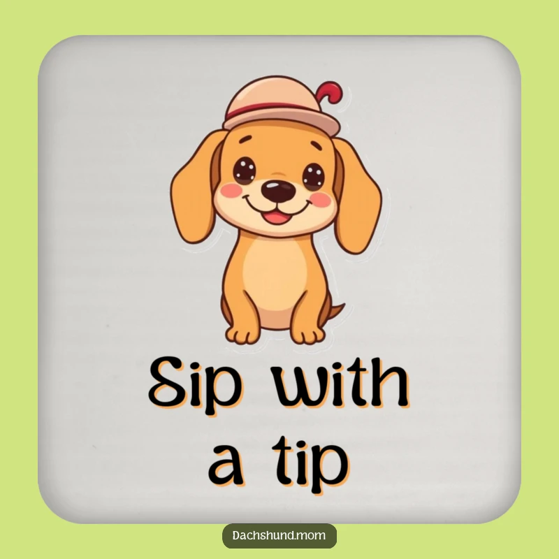 Funny Kawaii Dachshund Hat Tip Coaster - Cute Cheerful Wiener Dog