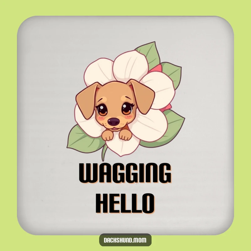 Funny Kawaii Dachshund Coaster - Cute Flower Peek Drink Protection Gift